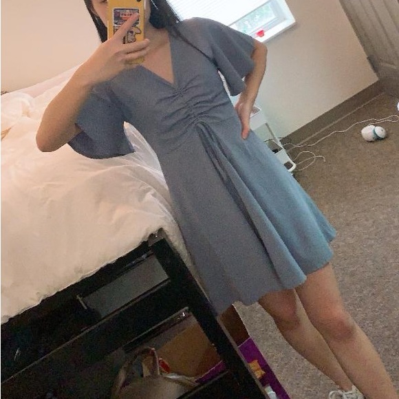 Essere - Short-Sleeve V-Neck Drawstring A-Line Dress - Picture 5 of 6